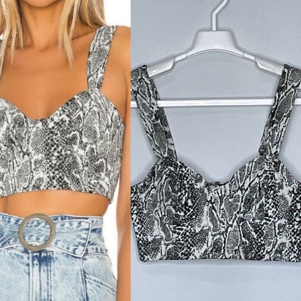 NBD Jania Black Snakeskin Print Pattern Cropped Bustier Size Small